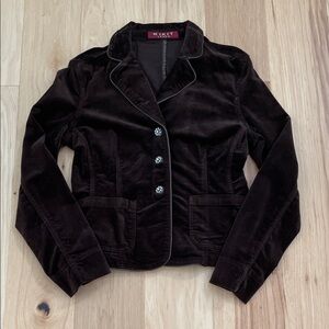 Kikit Jeans Y2K Brown Velvet Fitted Jeweled Button Down Collared Blazer - Medium